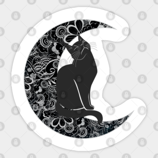 Cat on The Moon Cat Sticker TeePublic